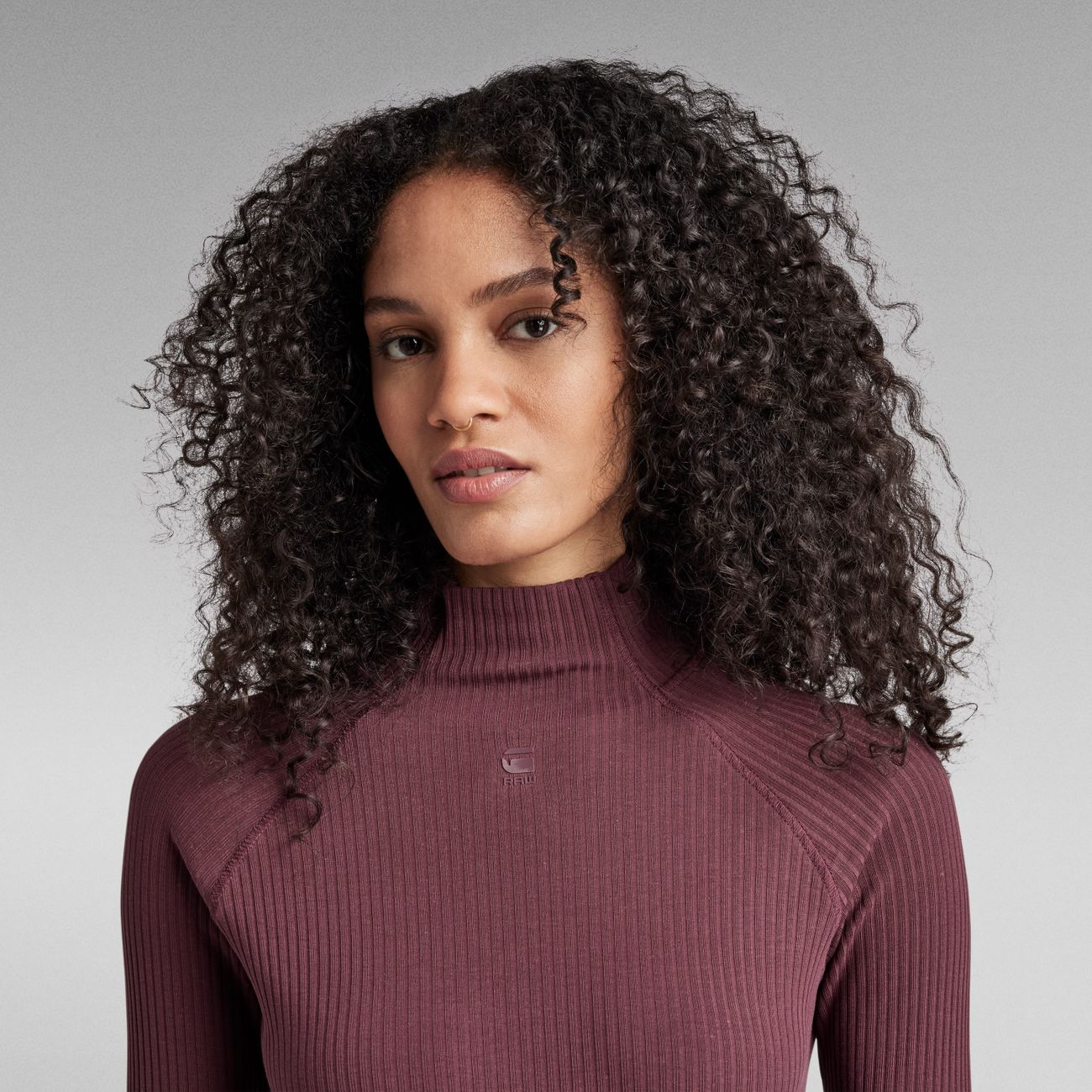 G-STAR RAW DENIM RIB MOCK SLIM L/S WMN Damen Turtleneck Shirt - G-Star Raw Denim - SAGATOO - 8720346842233